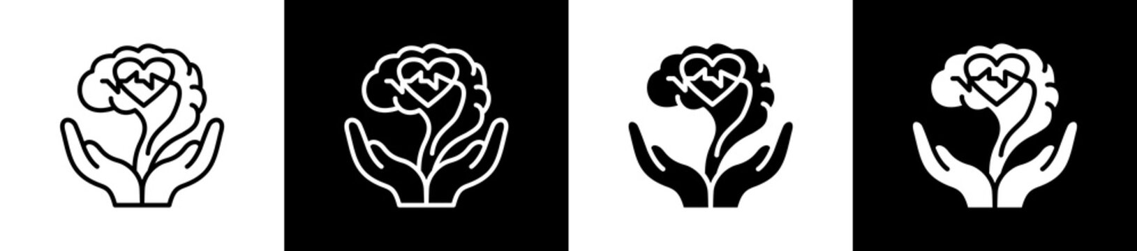 Mental Health Icon  In Outline And Glyph Styles With Black And White Variations