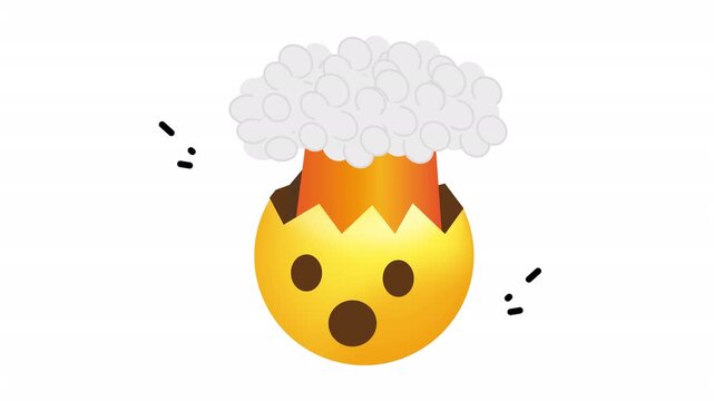 Yellow surprised egg emoji head with orange lava explosion and white fluffy cloud effect. Suitable for social media posts and digital marketing campaigns.