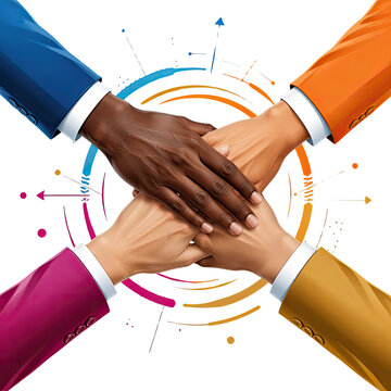 Diverse Hands Stacked Together Symbolizing Teamwork Unity Friendship and Global Collaboration, Generative AI