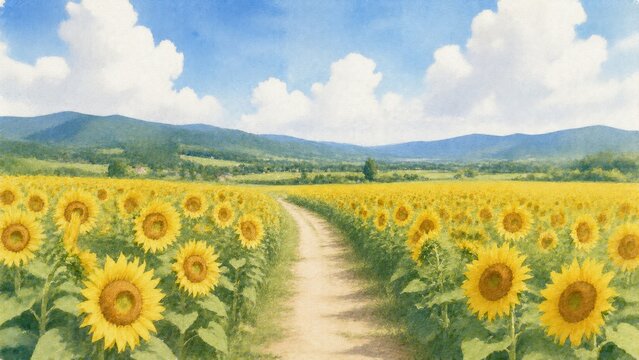 広大なひまわり畑と夏の風景