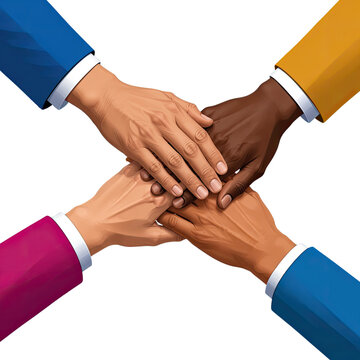 Diverse Hands Stacked Together Symbolizing Teamwork Unity Friendship and Global Collaboration, Generative AI