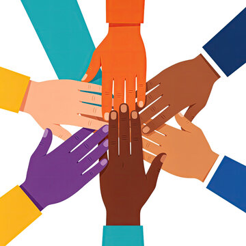 Diverse Hands Stacked Together Symbolizing Teamwork Unity Friendship and Global Collaboration, Generative AI