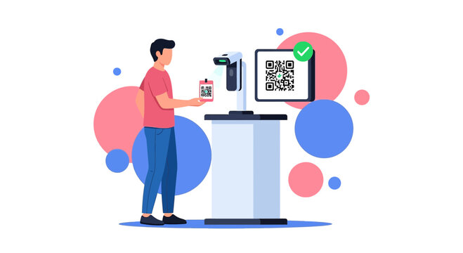 Man Scanning QR Code for Digital Health Pass at Terminal