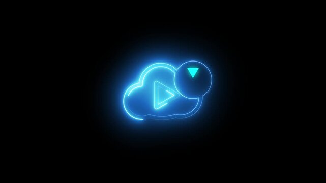 glowing line Play button inside cloud animation. download concept, download arrow