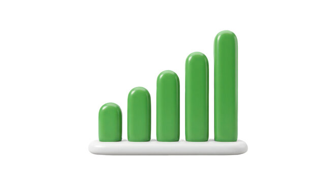 A green bar chart icon with five vertical bars of increasing height on a white base.