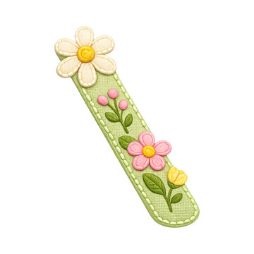 PNG Whimsical floral embroidered bookmark