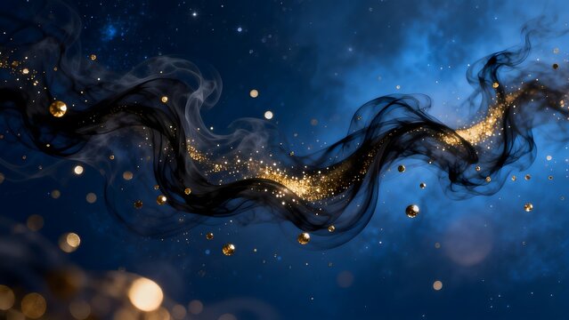 Abstract cosmic swirl with golden particles