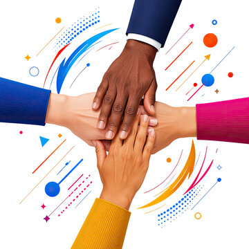Diverse Hands Stacked Together Symbolizing Teamwork Unity Friendship and Global Collaboration, Generative AI