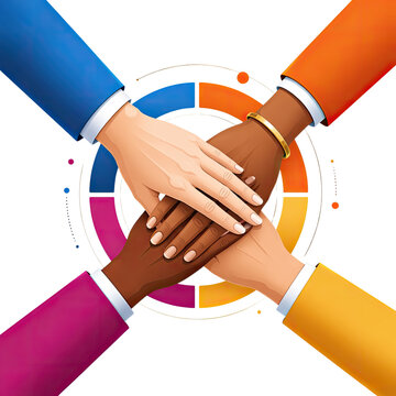 Diverse Hands Stacked Together Symbolizing Teamwork Unity Friendship and Global Collaboration, Generative AI