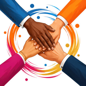 Diverse Hands Stacked Together Symbolizing Teamwork Unity Friendship and Global Collaboration, Generative AI