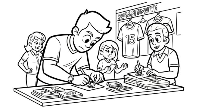 Family selecting custom sports jerseys together happily indoors.
