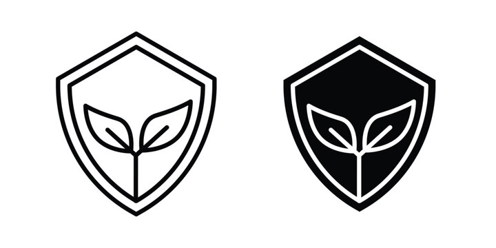 Shield with leafs icon editable stroke Line pack. Clipart icon set