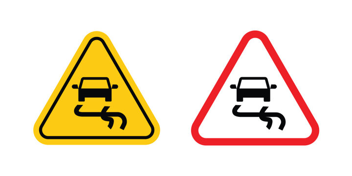 Slippery road sign editable stroke Line pack. Clipart icon set