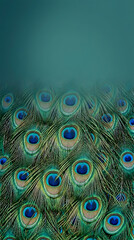 Obraz premium Close up pattern of iridescent blue and green peacock feathers.