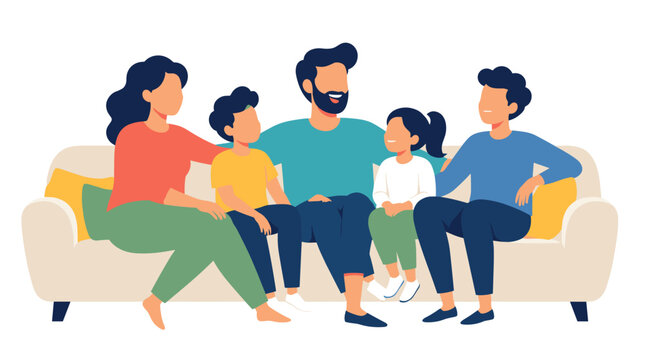 Family Group Sitting Together on Couch Portrait.