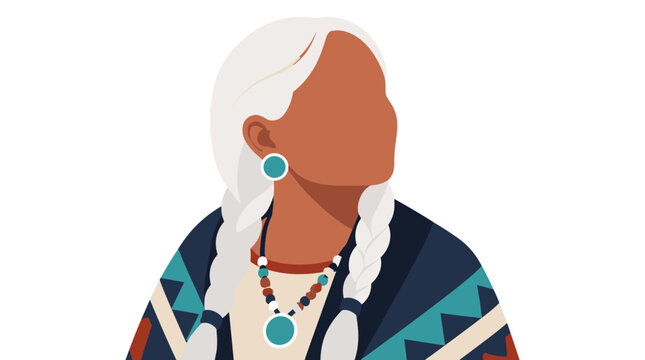 Indigenous Woman with Braids and Turquoise Necklace Portrait.