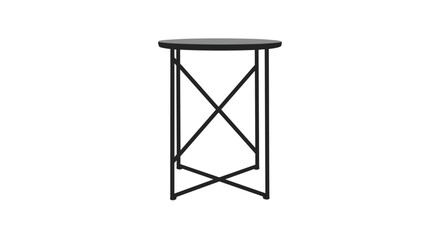 Fototapeta premium Minimalist black round side table with a simple metal frame and cross-legged base is shown on a clean white background for interior.