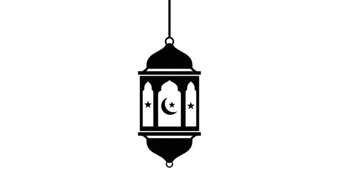 Islamic Lantern with Crescent Moon and Star Symbol.
