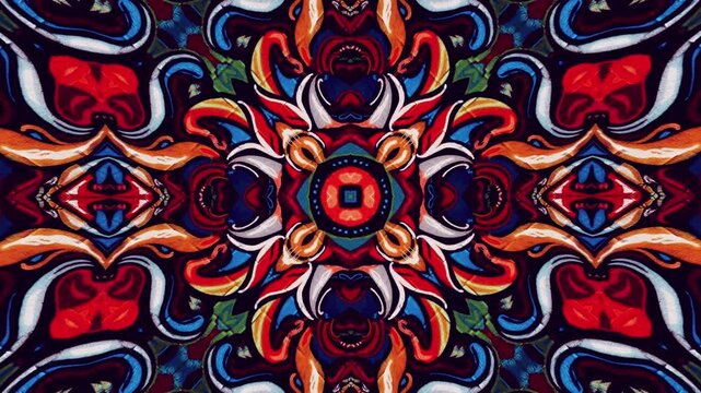 Seamless kaleidoscope loop of vibrant street art graffiti wall. Hypnotic psychedelic motion backdrop for VJ events.