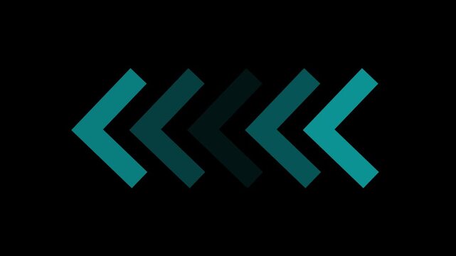 Left arrow pointer icon animation. arrow icon concept animation right to left direction looping arrow loading and navigation symbol on black background.