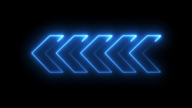 Neon sign left arrow pointer icon animation. arrow icon concept animation right to left direction looping arrow loading and navigation symbol on black background.
