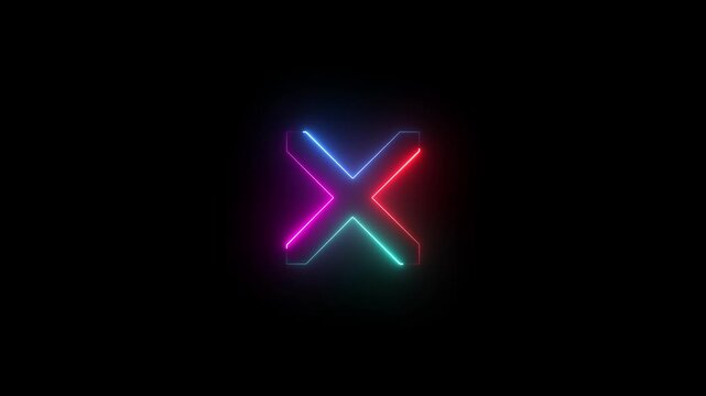 Neon Red cross mark animation pops onto a white background, a universally understood icon for stop, wrong, or incorrect choices. doodle X cross Mark, wrong, error, cancel, wrong, or close actions.