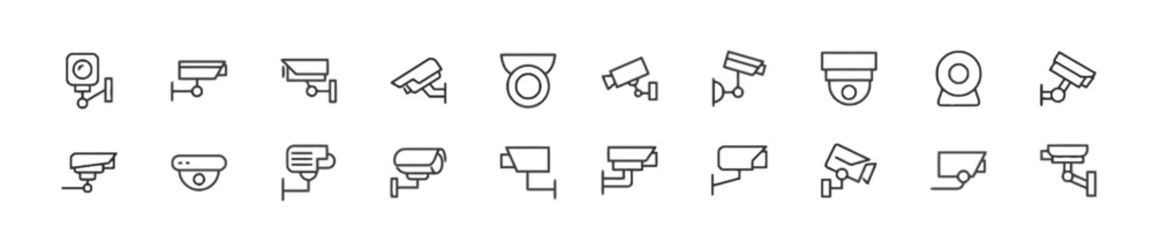 Security Camera Icons Collection, Surveillance System Symbols, Line Art