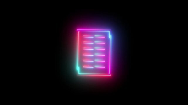 Neon Document animated icon. Represents digital records, online information, and technology.  neon sign document check mark 