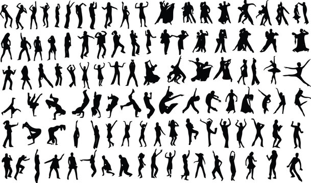 Silhouette dancers performing dynamic poses