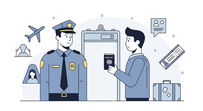 Airport Security Check - Officer Inspecting Passenger Passport for Travel Verification