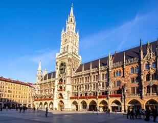 Naklejka premium Historic Gothic Revival Town Hall Standing in Sunny Munich Square