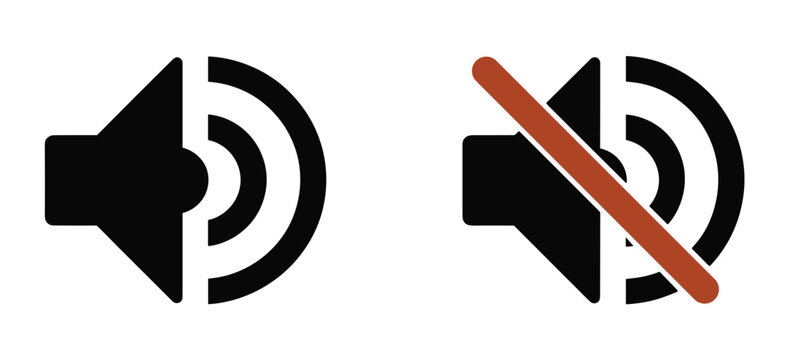 Sound On and Off Icons. A pair of graphic icons representing audio controls, one with sound waves indicating volume, and the other with a diagonal line signifying mute.