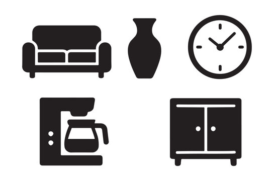 Furniture And Appliance Silhouettes Black Flat Icons On White
