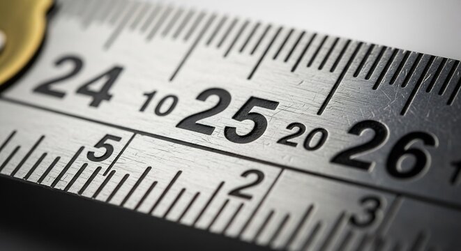 Close-up of a Metal Ruler Showing Measurements and Numbers.