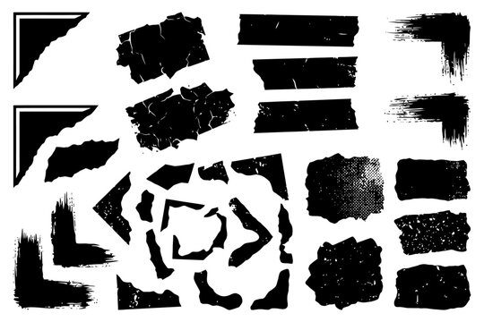 Grunge texture collection with torn and scratched black elements.