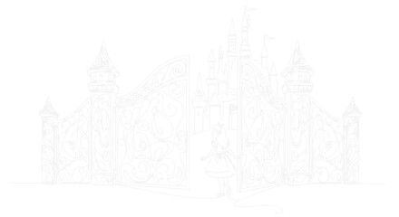 Naklejka premium Ornate Castle Gate Entrance Fantasy Illustration