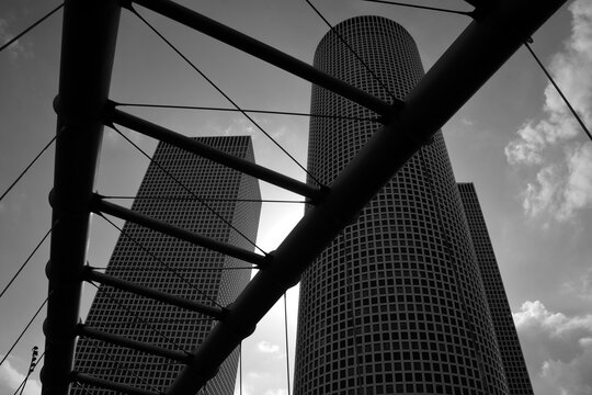 TEL AVIV ISRAEL: Azrieli Center is a complex of skyscrapers. The center was originally designed by Israeli-American architect Eli Attia and after developer of the center David Azrieli