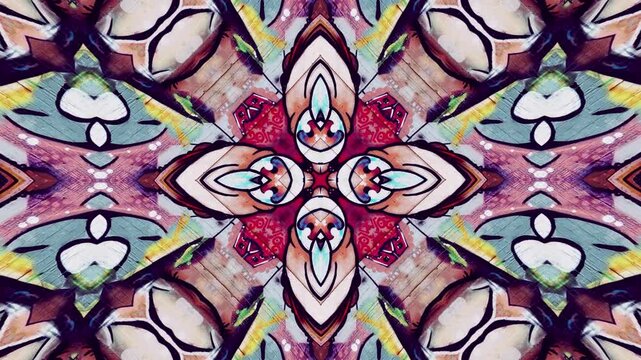 Seamless kaleidoscope loop of vibrant street art graffiti wall. Hypnotic psychedelic motion backdrop for VJ events.