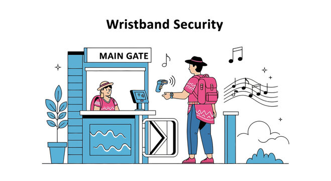 Wristband security check at main gate entrance with music notes