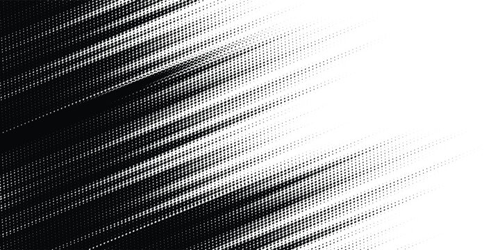 Vector black and white halftone gradient banner, texture template made of lines, grunge graphic backdrop, texture vector background template.