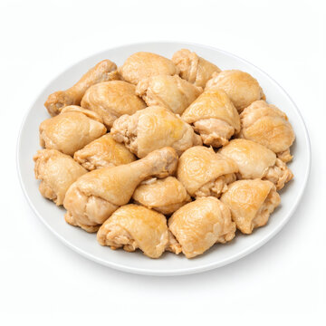 Traditional Minang Skinless Ayam Pop Fried Chicken Platter on White Background for Padang Restaurant Menu Brochure