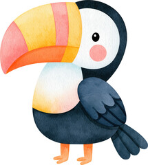 Obraz premium A watercolor cute toucan with a large beak, isolated on transparent background.