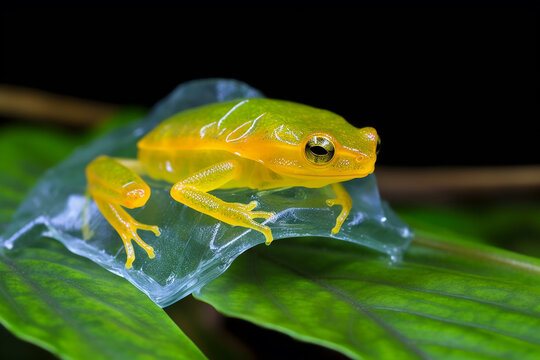 Glass Frog Resting on Transparent Leaf &ndash; Exotic Rainforest Wildlife