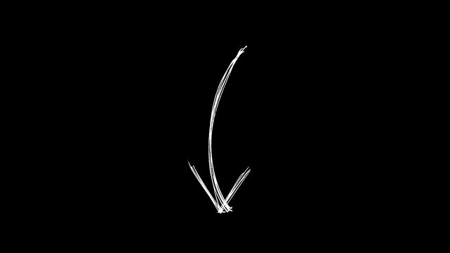 Hand-drawn Stop motion down Arrow pointing, hand-drawn arrow animation on a transparent background.