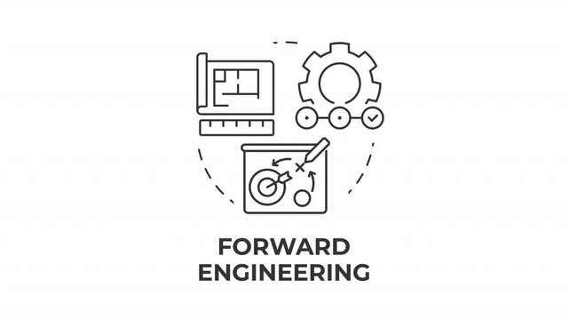 Forward engineering line concept icon animation. Software architecture planning. Product development strategies. Animated outline round motion graphic. Minimal HD video with alpha channel
