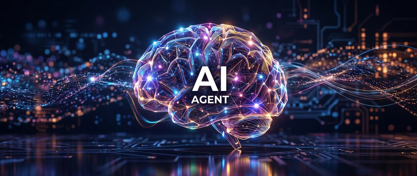 Autonomous AI Agent Digital Brain with Neural Network and Intelligent Automation. Agentic AI System with Glowing Neural Brain for Business Automation and Digital Intelligence 