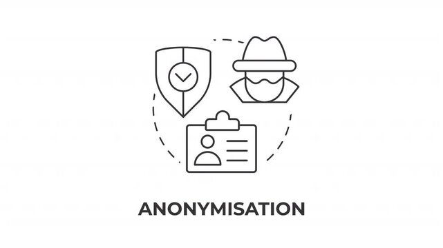 Anonymisation line concept icon animation. Data privacy protection. Digital compliance protocols. Identity masking. Animated outline round motion graphic. Minimal HD video with alpha channel