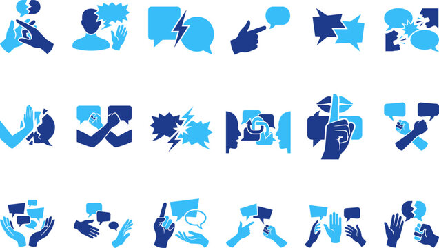 Communication and dialogue icons representing conversation discussion argument and connection.