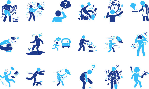 Human figures experiencing stress frustration and difficult situations with chaotic elements.