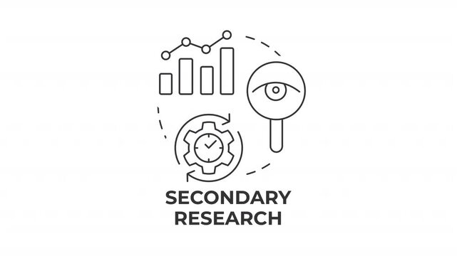 Secondary research line concept icon animation. Data processing graph. Statistical metrics tracking. Database intelligence. Animated outline round motion graphic. Minimal HD video with alpha channel